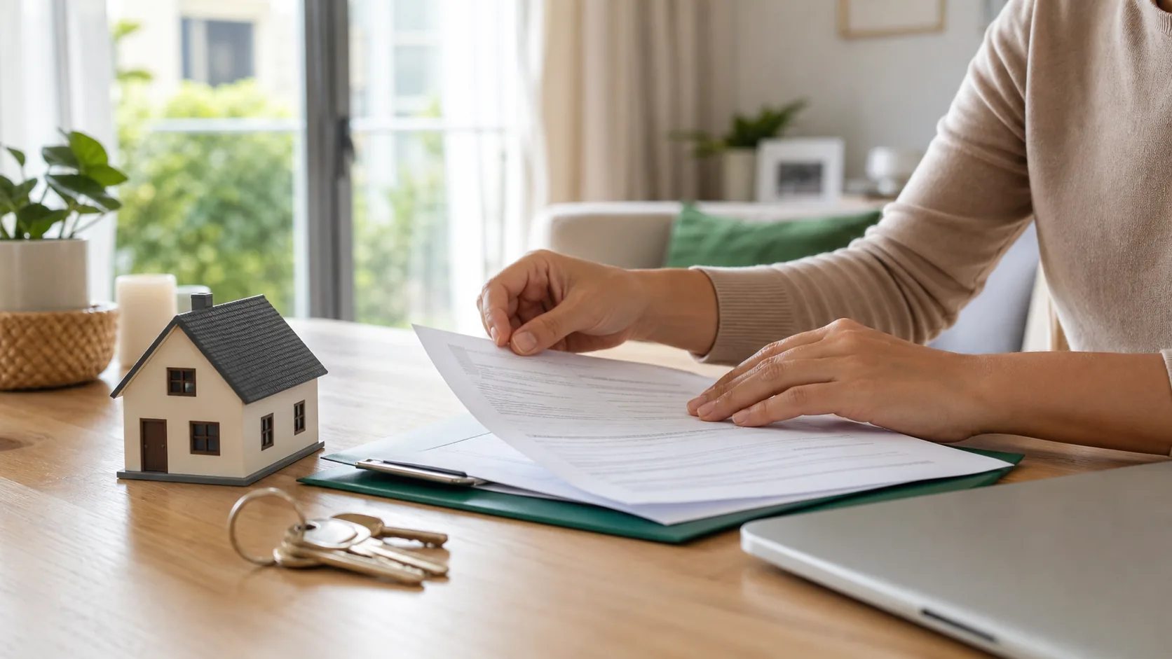 Contrat d’assurance habitation avec clés et documents de logement