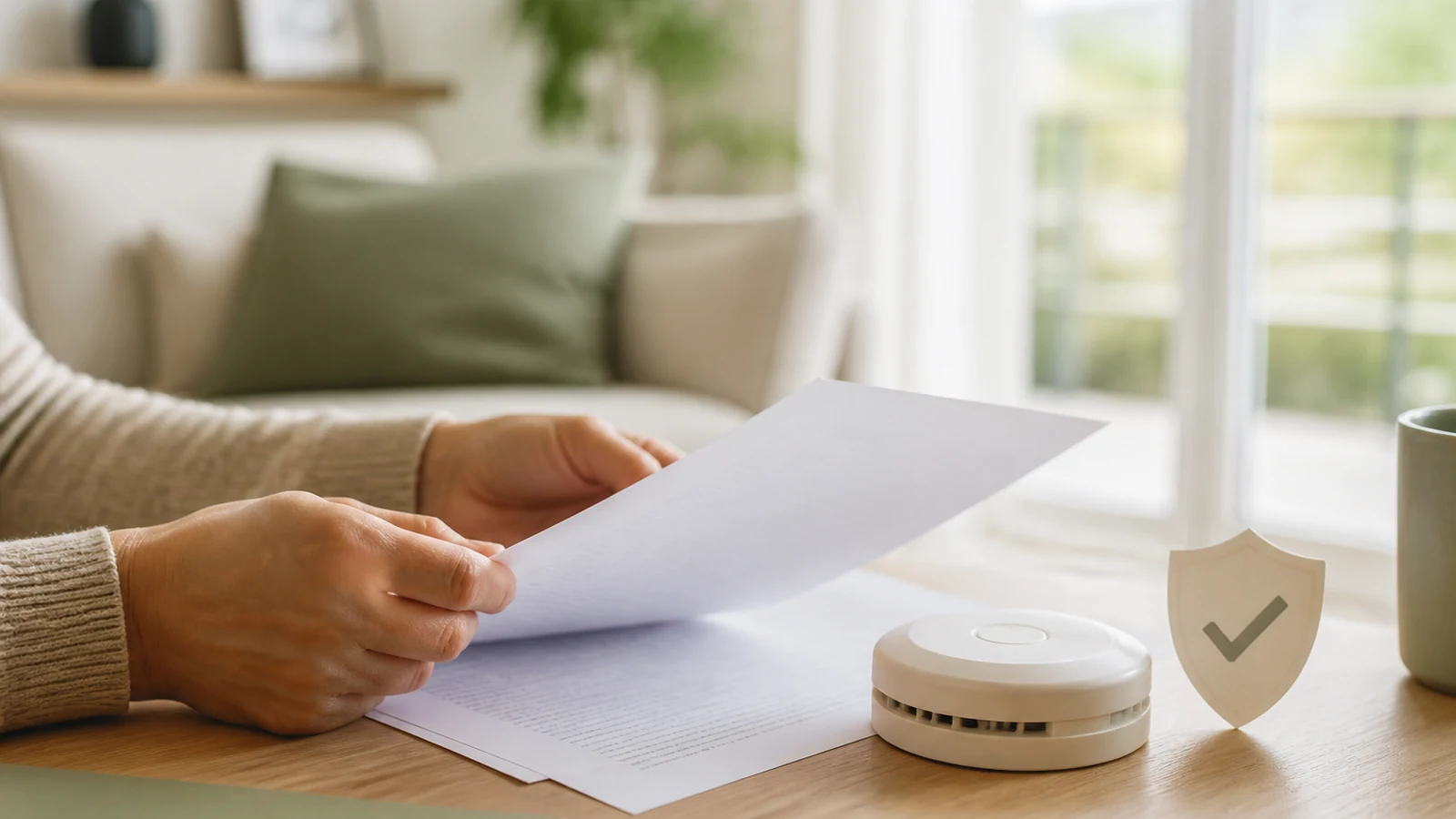 Contrat d’assurance habitation avec détecteur de fumée et documents de logement