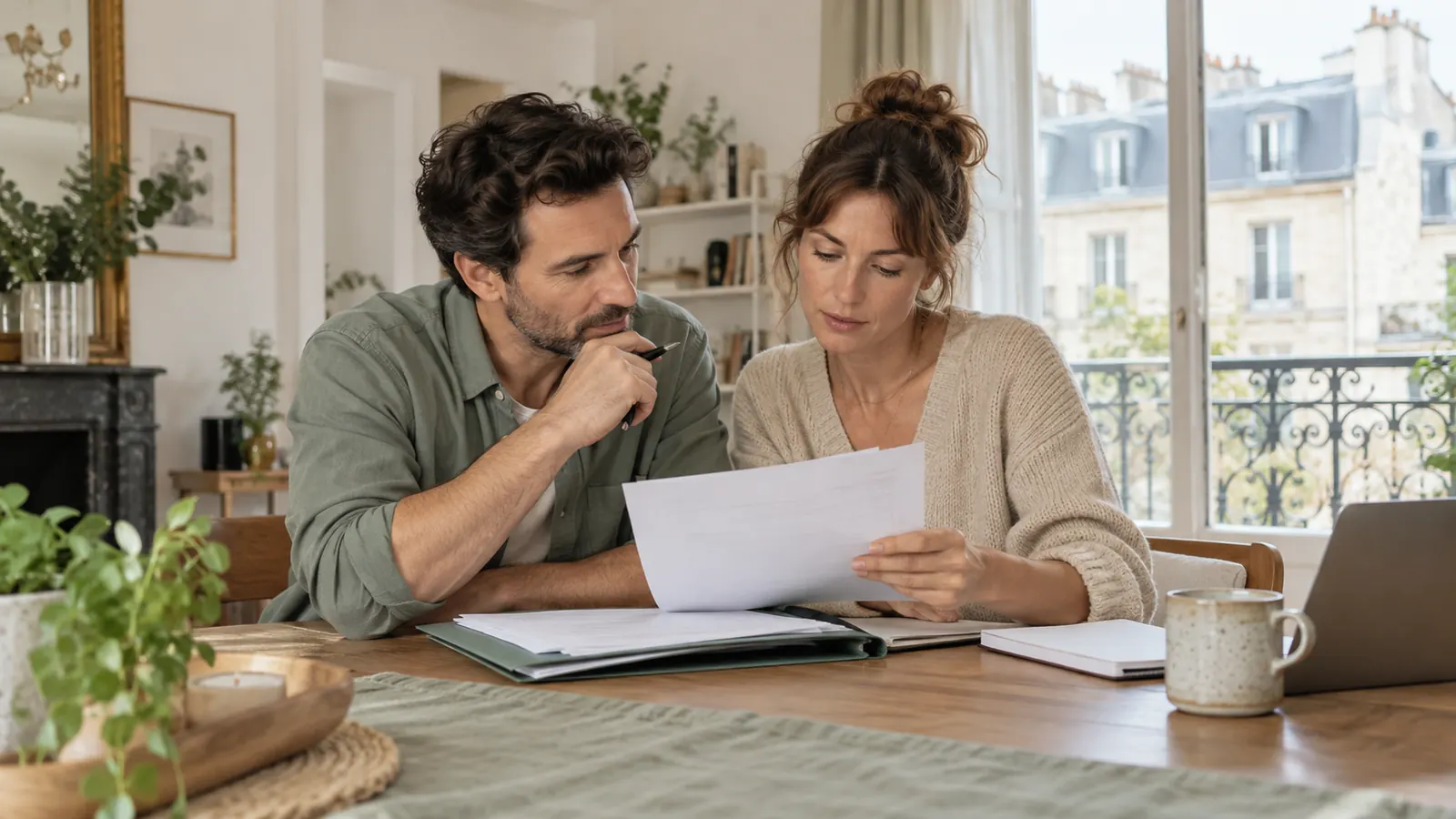 Personnes examinant un contrat d’assurance habitation