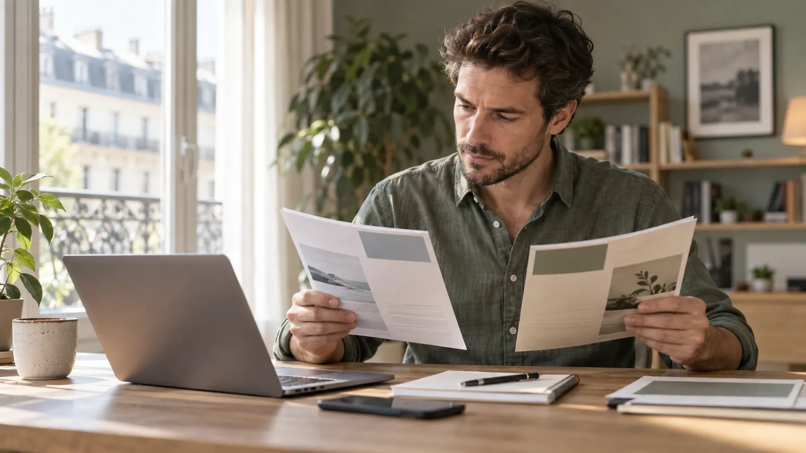 Personne comparant des offres bancaires à domicile