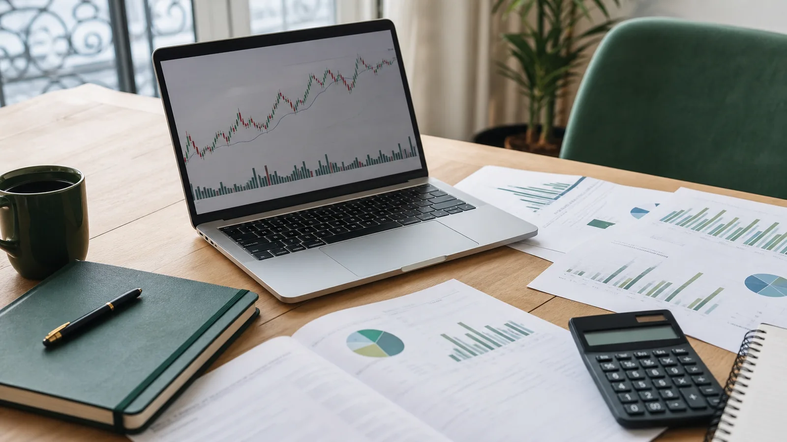 Analyse boursière avec courbes, indices et carnet de suivi