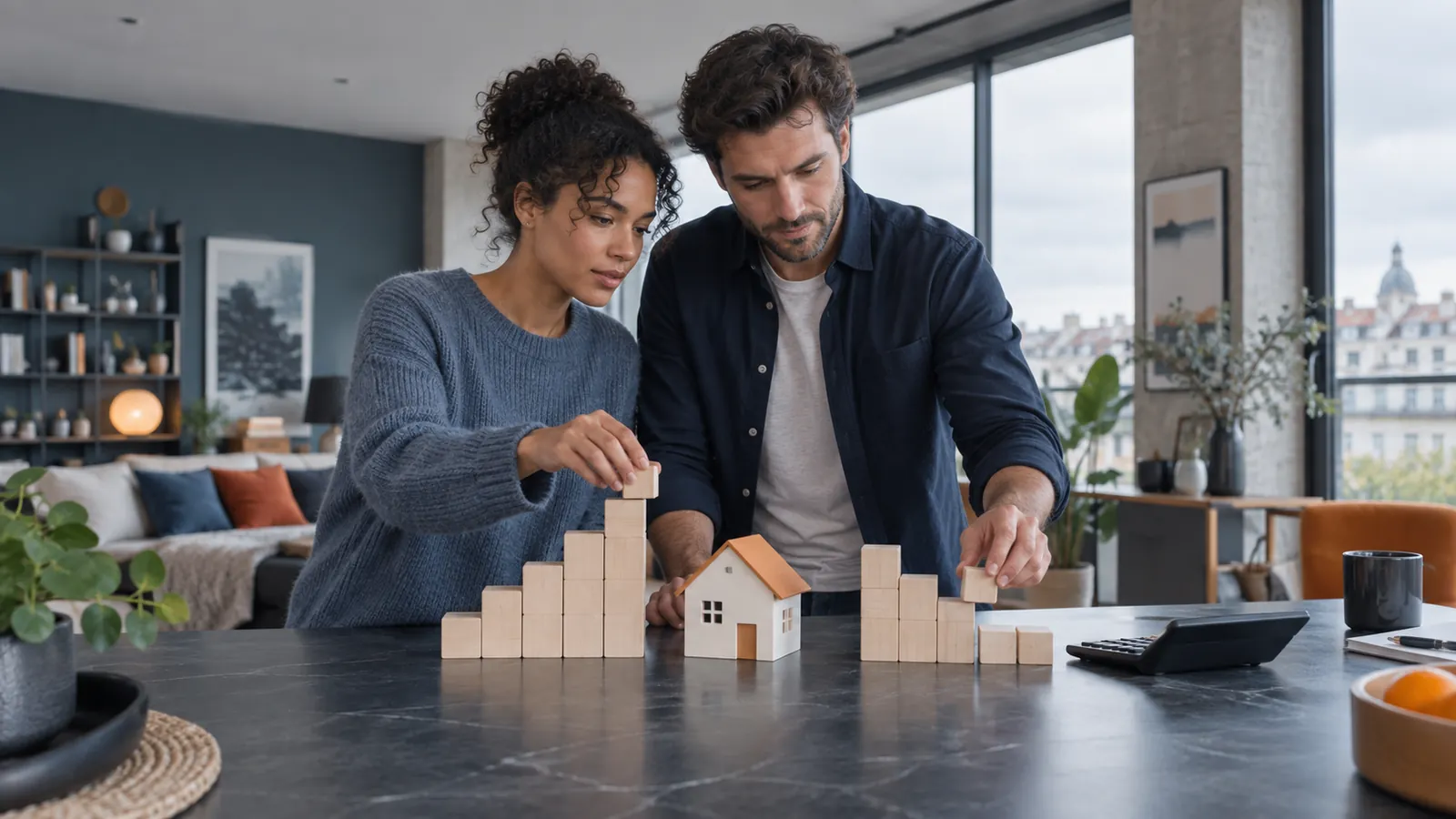 Couple testant plusieurs scénarios de taux pour un crédit immobilier