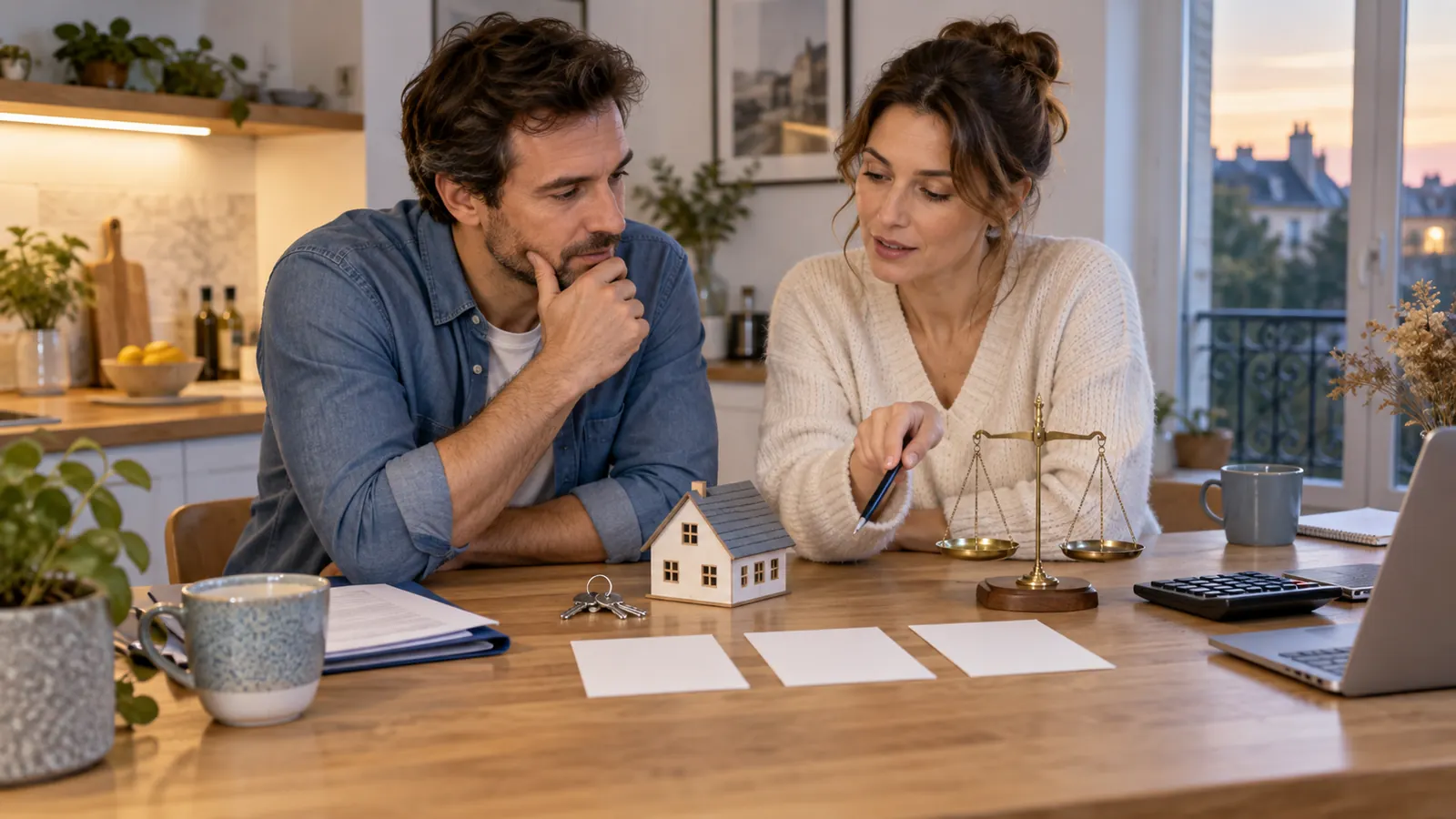 Couple comparant cautionnement et hypothèque pour un prêt immobilier