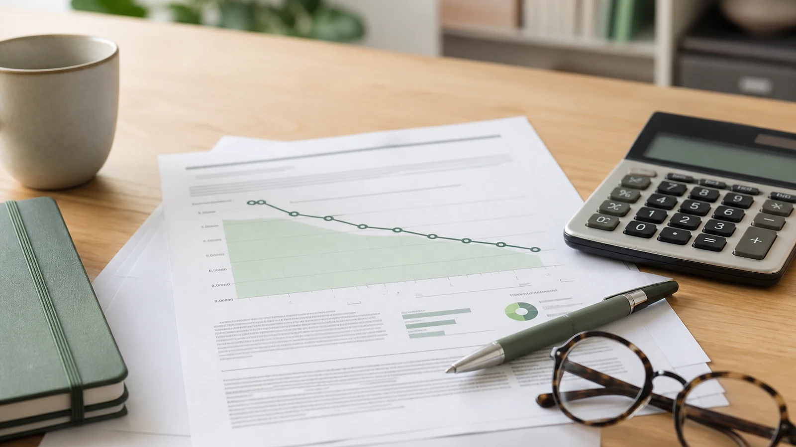 Simulation de taux immobilier avec graphique, calculatrice et documents de financement