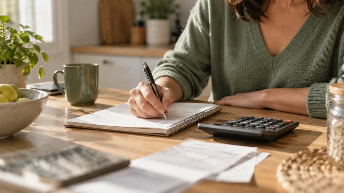 Prise de notes et calculatrice pour préparer un budget — illustration générée par IA