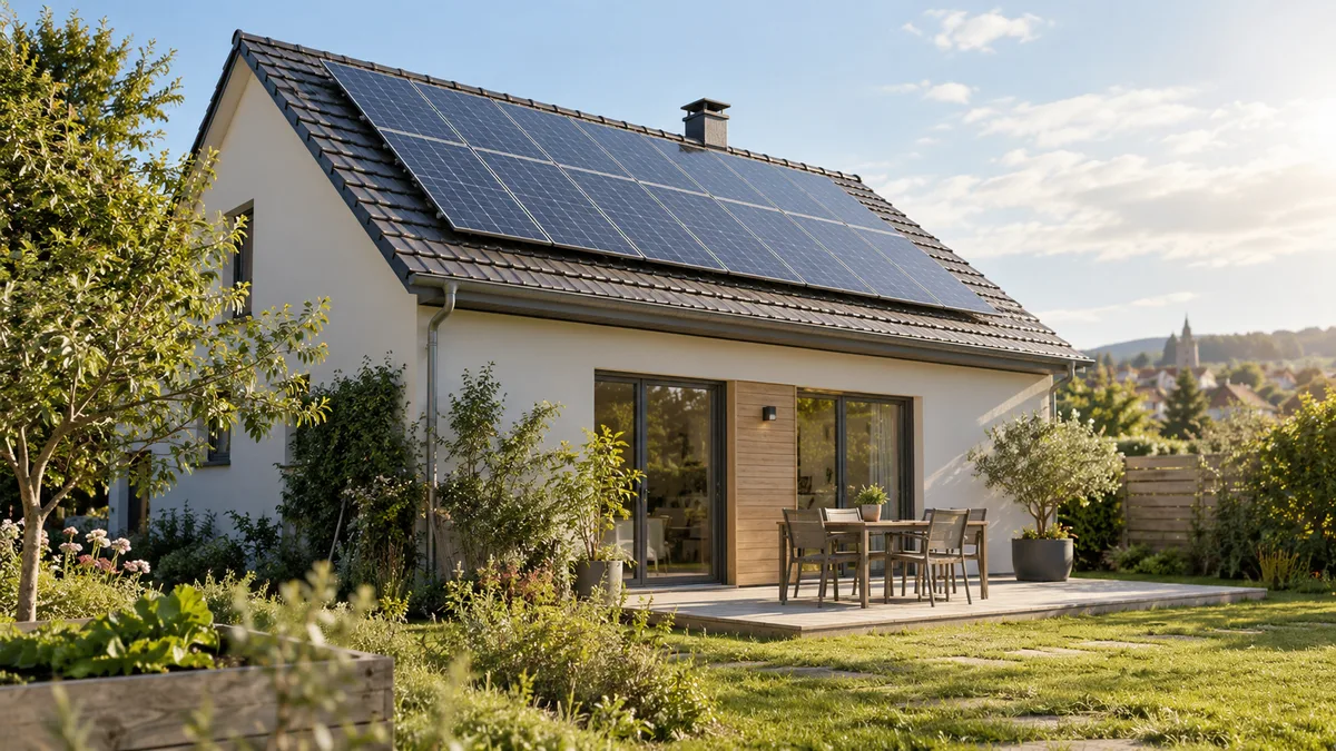Panneaux photovoltaïques sur le toit d’une maison — illustration générée par IA