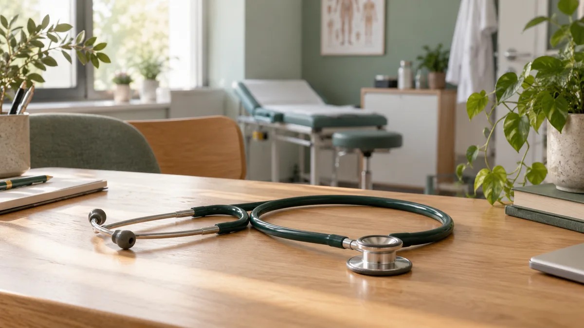 Stéthoscope sur une table — illustration générée par IA